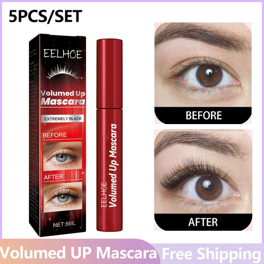 EELBathroom E-Mascara 4D injFiber, résistant à l'eau, extra volume, résistant aux taches, curling, allongement, extension de cils, outil de maquillage, 5 pièces