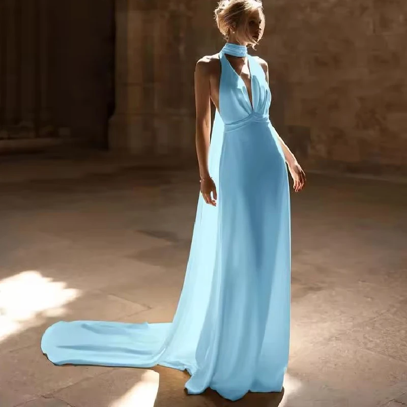 

Wedding Elegant Women's Dresses for Party V-neck Prom Dresses 2025 Luxury Party Evening Dress Woman Custom Made Satin Cloth