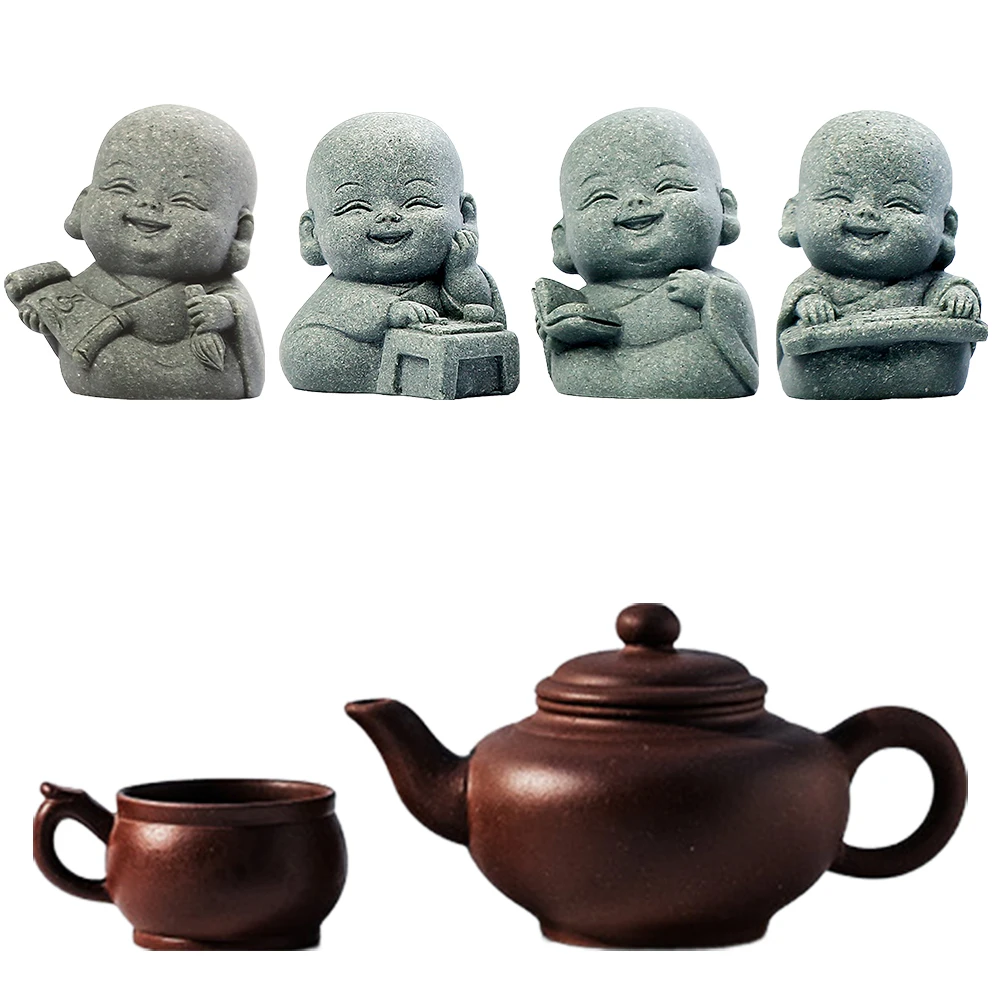 4Pcs Buddha Statue Cute Little Monk Figurine Buddha Monk Statue for Home Office Car Fish Tank Decor