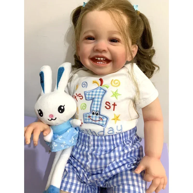 60CM Painting 3D Skin Screen Body Girl Silicone Reborn Baby Doll Blood Glasses Realistic Handmade Smile Child Art Doll Reborn Ki