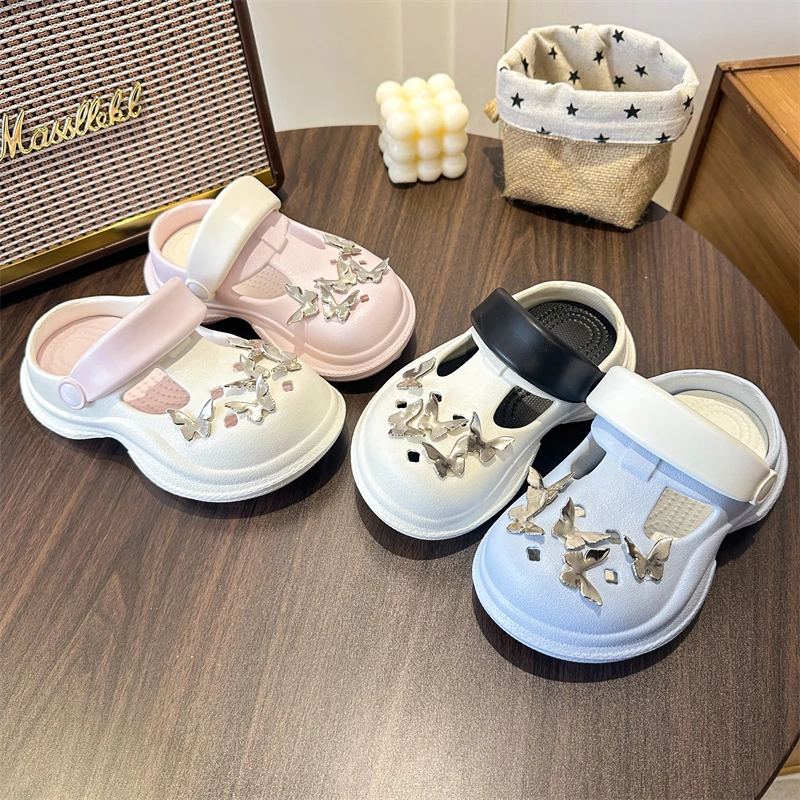 Kids'Sandals EVA Summer Fashion Butterfly Outdoor Flat Bottom For Girls Breathable Anti-slip Thick Bottom Blue Pink Size 24-37