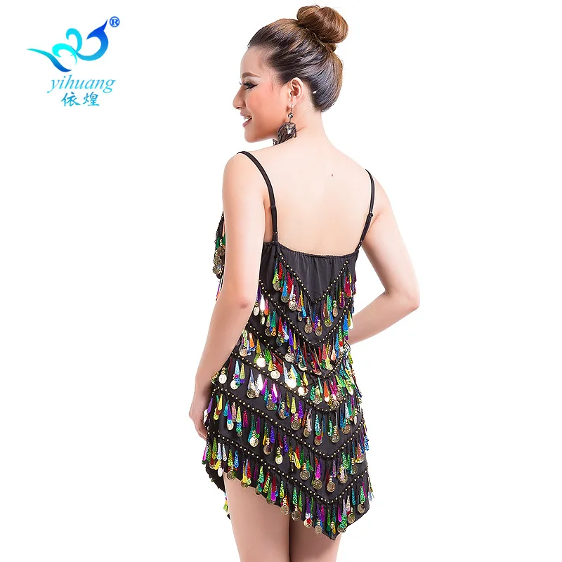 

1pcs/lot woman fashion colorful sequin latin dance dress lady summer spaghettie strap cha cha performance dress