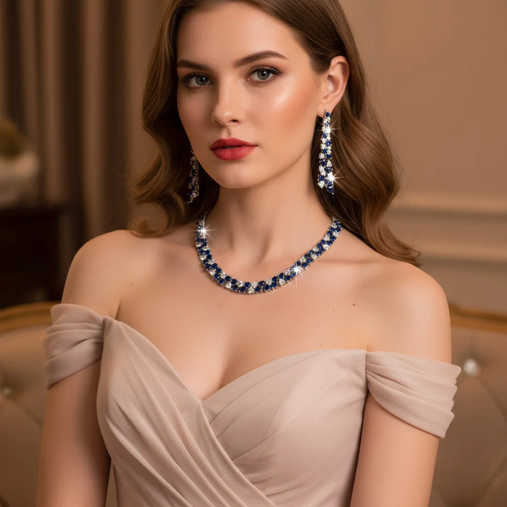 

European Minimalist Zircon Jewelry Set Korean Style Clavicle Chain Earrings Wedding Banquet Daily Accessories