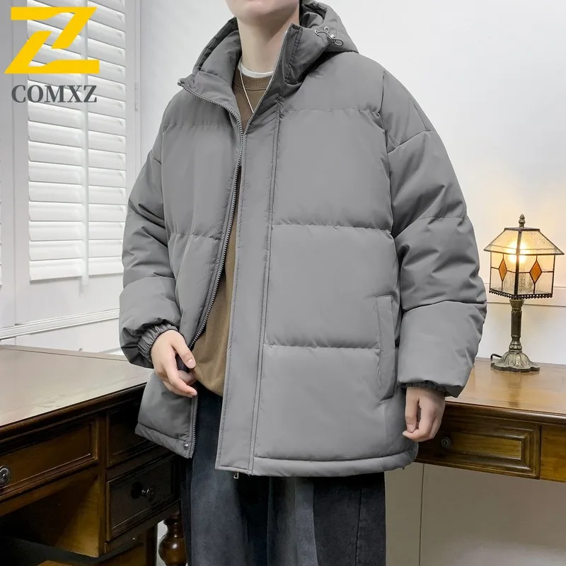 COMXZ Mens Bread Jacket Leisure Hooded Collar Camping Lightweight Parker Coat Hiking Cold Protection Solid Color Winter Coats