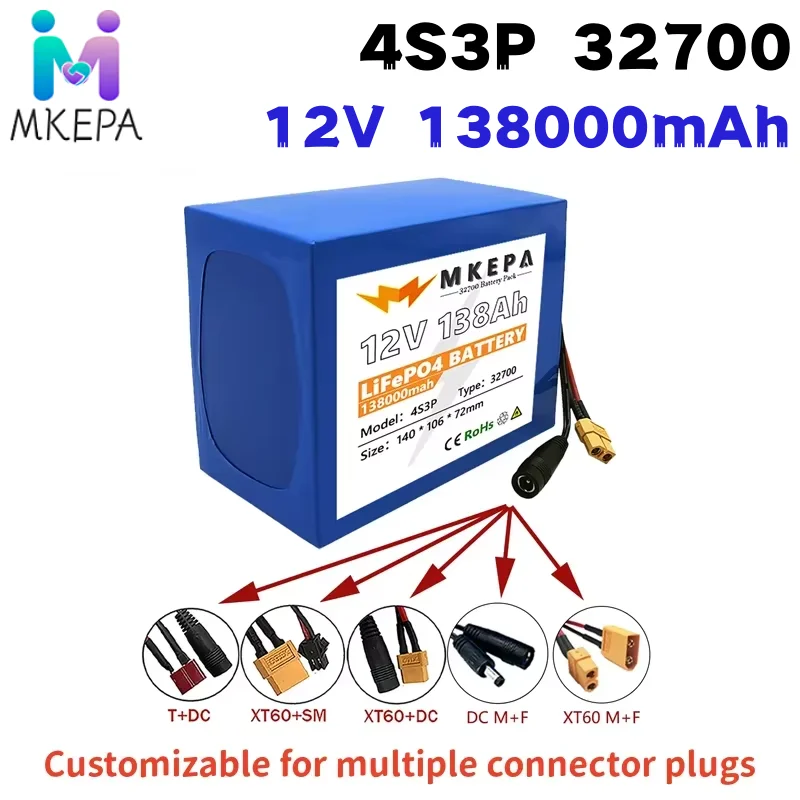 

32700 Lifepo4 Battery Pack 4S3P 12.8V 138000mAh 4S 40A 100A Balanced BMS for Electric Boat and Uninterrupted Power Supply 12V