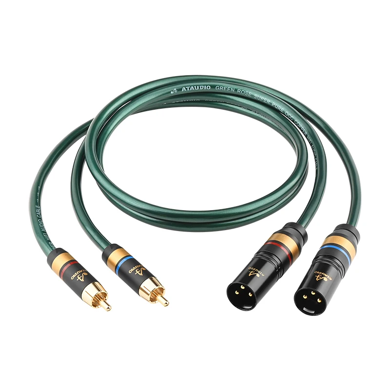 ATAUDIO Neues Upgrade HiFi Dual XLR Stecker auf Dual RCA Kabel OCC vergoldet Silber 2XLR auf 2RCA Audiokabel für Verstärker Mixer Mikrofon 4