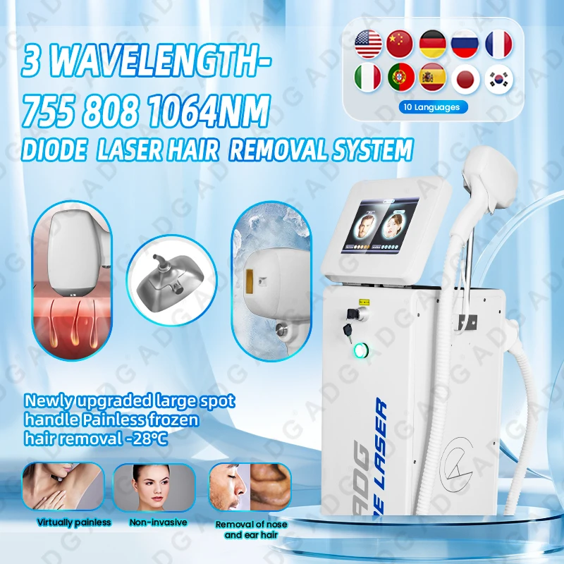 3 Wavelength Diode Laser High Power Salon Clinic Painless Permanent Efficient Hair Removal With Laser High Power Handle Machine