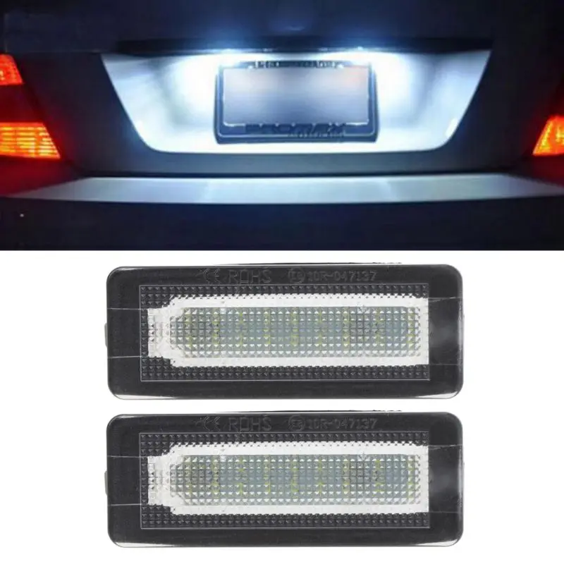 2x LED License Plate Lights Number Lamp for Benz 450 451 W450 W453 Powered by 18-SMD Error High Brightness