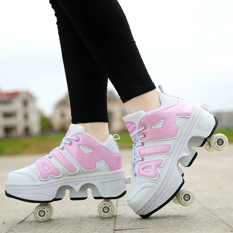 Kids Deformation Roller Skates Shoes 4 Wheels Parkour Sports Roller Shoes Children Girls Boys Roller Skates Unisex Sneakers