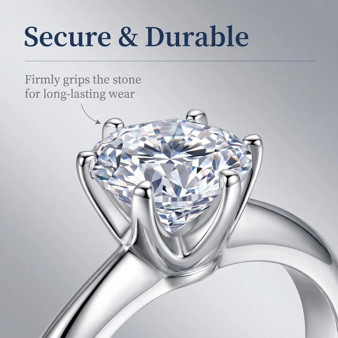 2ct D Color Moissanite Ring For Women 925 Sterling Silver with White Gold Plated Lab Diamond Engagement Wedding Band
