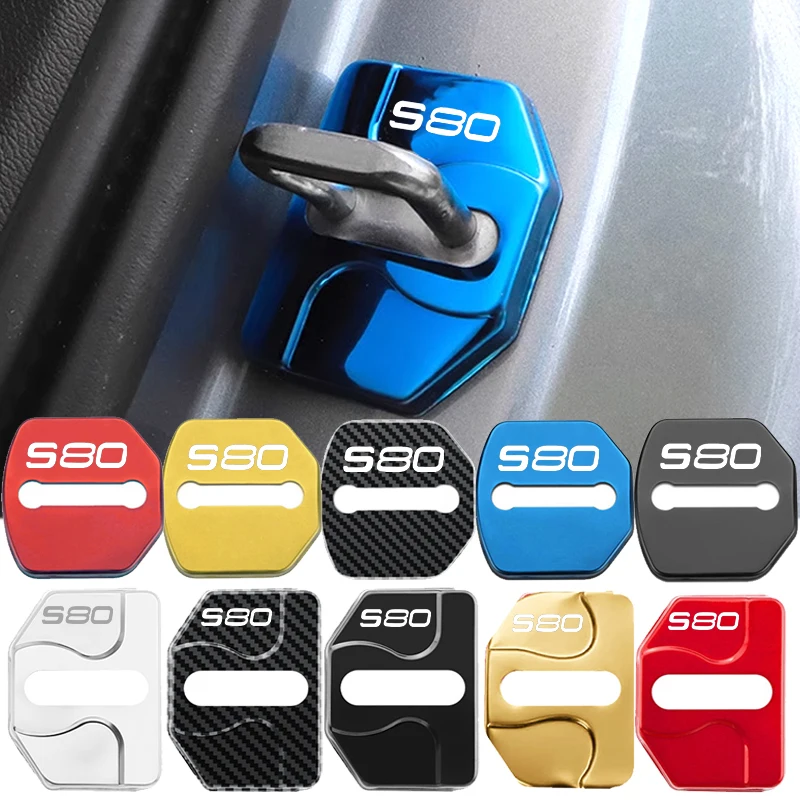 

4pcs Car Styling Door Lock Cover Stainless Steel Case Stickers for Volvo S80 Logo Anti-rust Protection Decals Decor Accessory