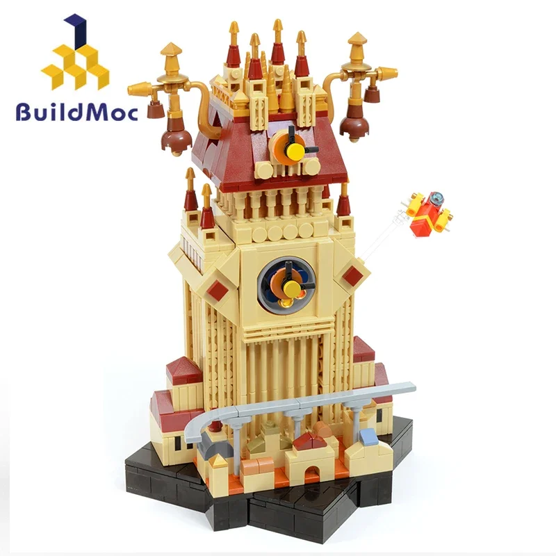 

BuildMoc Kingdom Hearts Bell Tower Building Blocks Set Famous Street Evening Twilight House Bricks Toys For Children Xmas Gifts