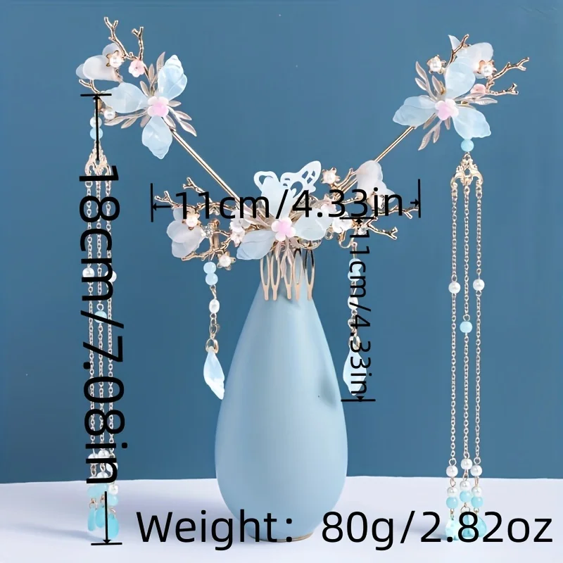 Chinese Style Pearl Crystal Hairpin Earring Set For Women Bride Party Hanfu Wedding Bridal Hair Accessories Jewelry Pin Band