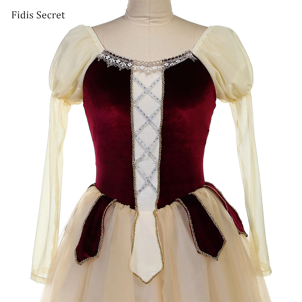 ชุดบัลเล่ต์แขนยาวสไตล์โรแมนติกสำหรับผู้หญิง ชุดเต้นรำนางฟ้าดอกไม้เจ้าหญิงสำหรับการแสดงบนเวที