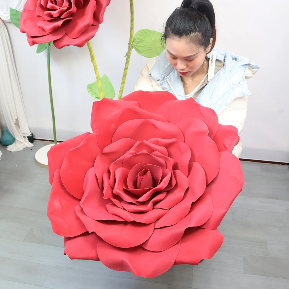 Large PE Rolled Edge Rose for Shopping Mall, Window Display, Wedding Guide, Background Decor, Outdoor Activity, Shooting Props