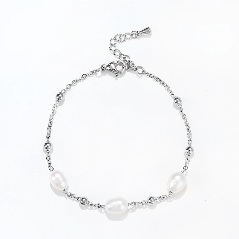 HuPo.HuTu. New Charm Jewelry Women\' Gift Freshwater Pearl Chain Waterproof 18K Gold Plated Bead Wrapped Stainless Steel Bracelet