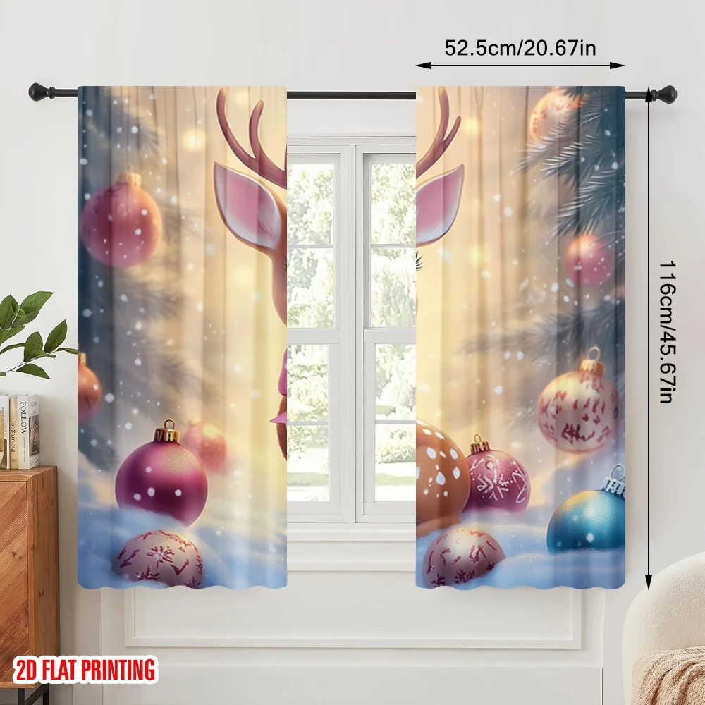 2pcs,2D plane printing Curtain Popular Cute Reindeer Christmas Ornaments 100% Polyester (without rod) Art Deco Festive Perfect