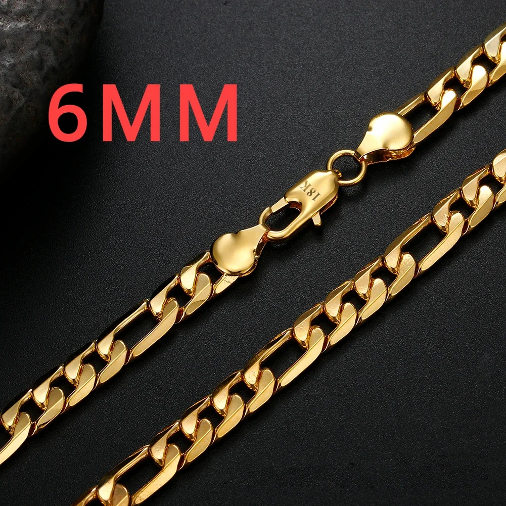 KCRLP 925 Sterling silver 18K gold Necklace 50CM 20Inches 6MM sideways chain for Men Women fashion Jewelrys Wedding party