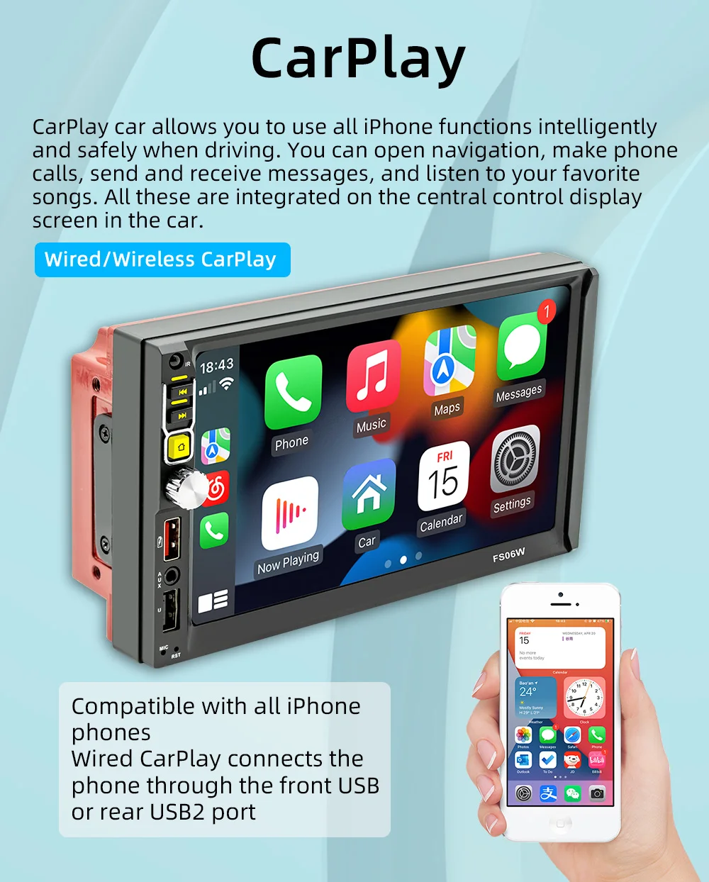 7 بوصة HD اللاسلكية CarPlay أندرويد السيارات شاشة تعمل باللمس راديو السيارة 2 Din عالية الجودة سيارة مشغل فيديو مع كاميرا خلفية بلوتوث