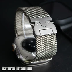 Titanium Band for Apple Watch Ultra 2 49mm Series 10 9 8 7 6 5 Natural Titanium Milanese Loop for IWatch Secure Parachute Buckle