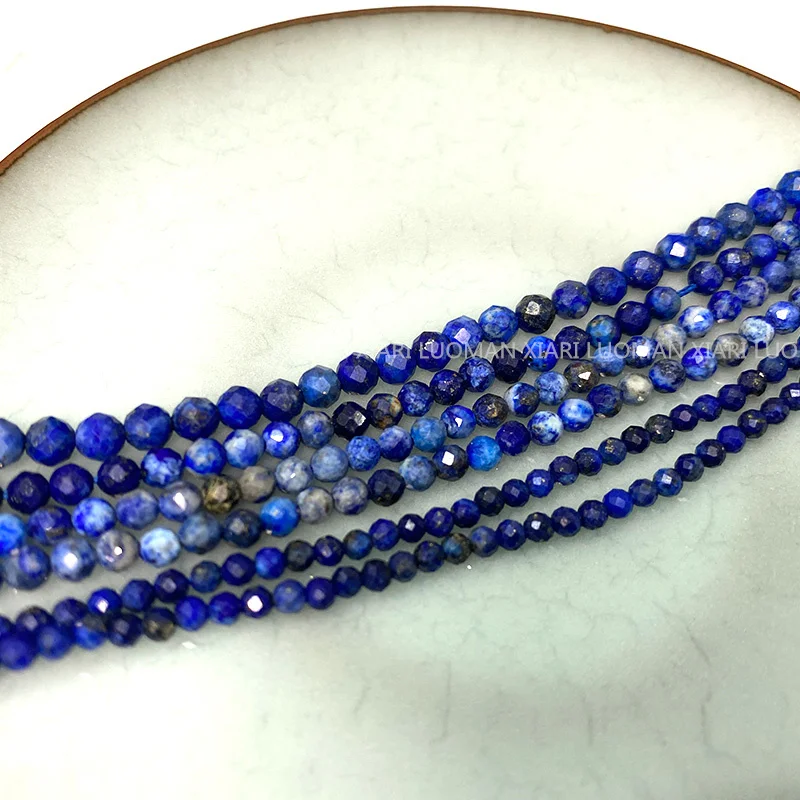 Fine 100% Natural Stone Beads Faceted Lapis Loose Round Gemstone Beads For Jewelry Making DIY Bracelet Necklace Charms 2-4mm