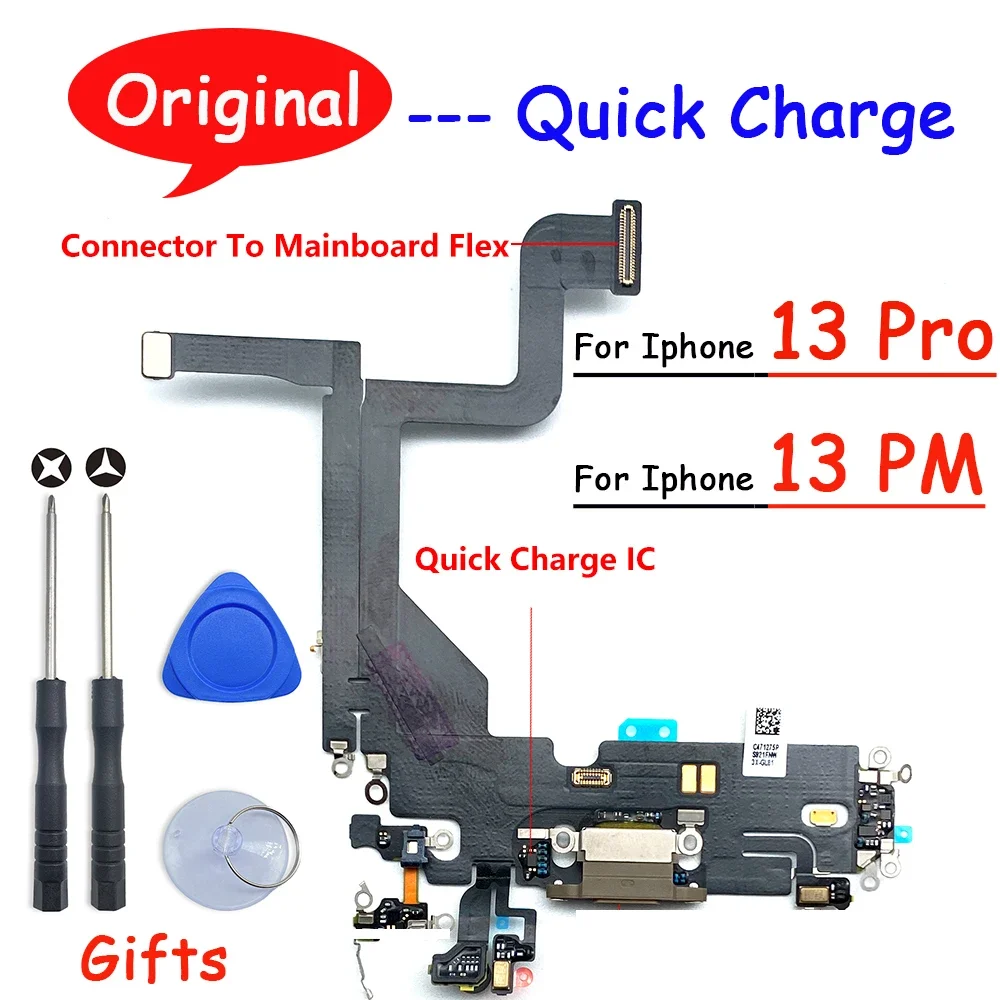 

1pcs Original USB Charging Port For iPhone 13 Pro Max Dock Charger Connector With Microphone Headphone Audio Jack Flex Cable