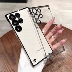 Fine hole lens film borderless clear phone case for Samsung Galaxy S25 S24 S23 S22 Ultra Plus full shockproof hard bumper cover