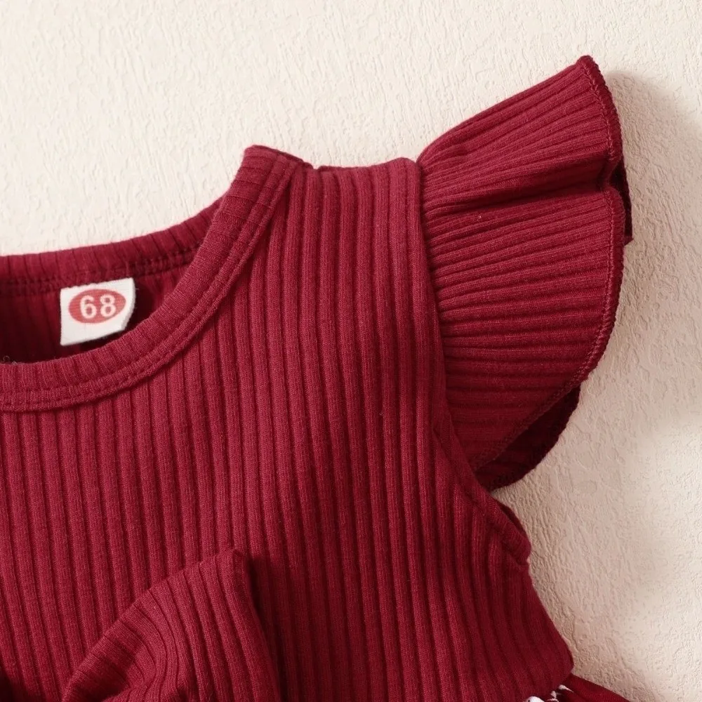 فستان بناتي بفيونكة حلوة من القطن مُزين بالزهور لحديثي الولادة بأكمام قصيرة فستان الأميرة الأحمر الناعم للأطفال من سن 3 إلى 12 شهرًا #5