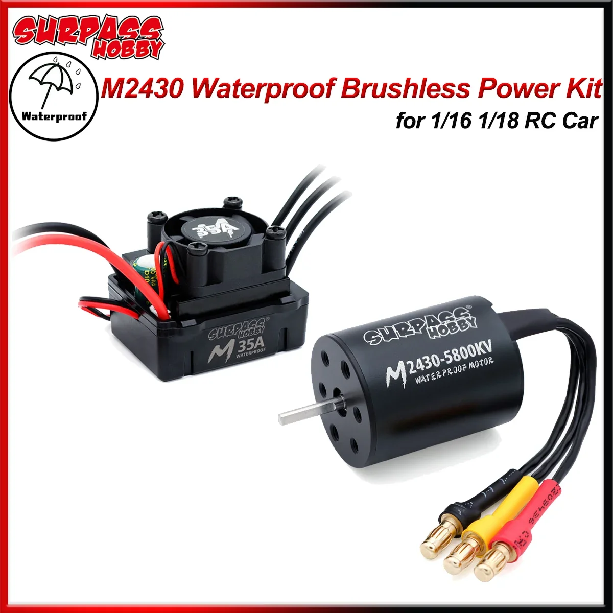 

SURPASS HOBBY M2430 Waterproof Brushless Motor 5800KV 6300KV 7200KV M35A ESC Power Kit for 1/16 1/18 RC Truck Monster Car Boat