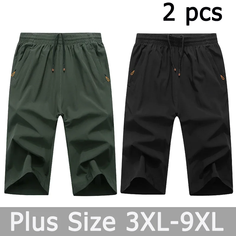 2 Pcs Men Casual Shorts Pants Plus Size 3XL-9XL Summer Sweatpants Three Quarter Shorts Sport Pants 3/4 Pants Gym Shorts