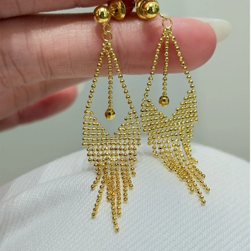 

Bellux Italian lace earrings s925 pure silver thick plated 18k gold tassel earrings light luxury vintage charm jewelry
