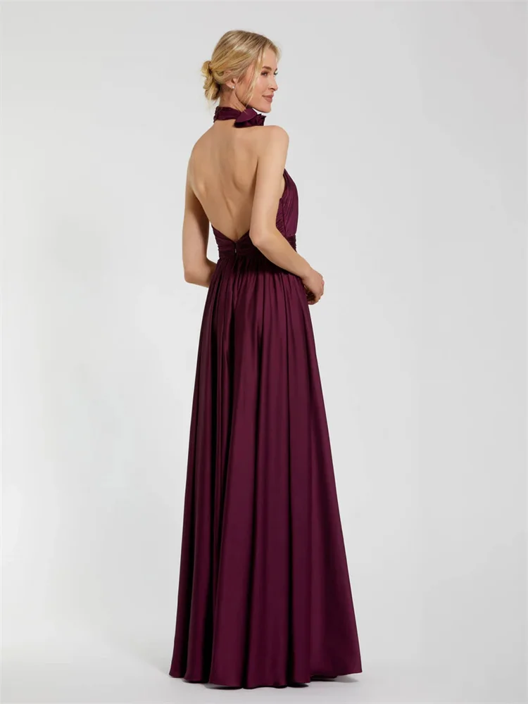 Customized Purple Rose Pinplet Evening Dress Sleeveless Halter Neckline Rose Decoration Pintuck Skirt Open Back High Slit Dress