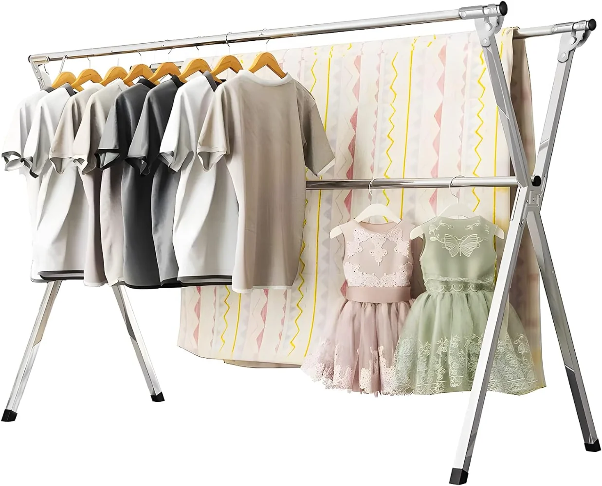 

95 Inches Clothes Drying Rack, Heavy Duty Stainless Steel Laundry Drying Rack Folding Indoor Outdoor