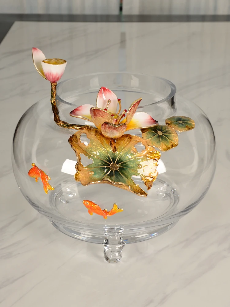 Enamel colored crystal glass tabletop, fortune seeking feng shui fish tank decorations, living room entrance