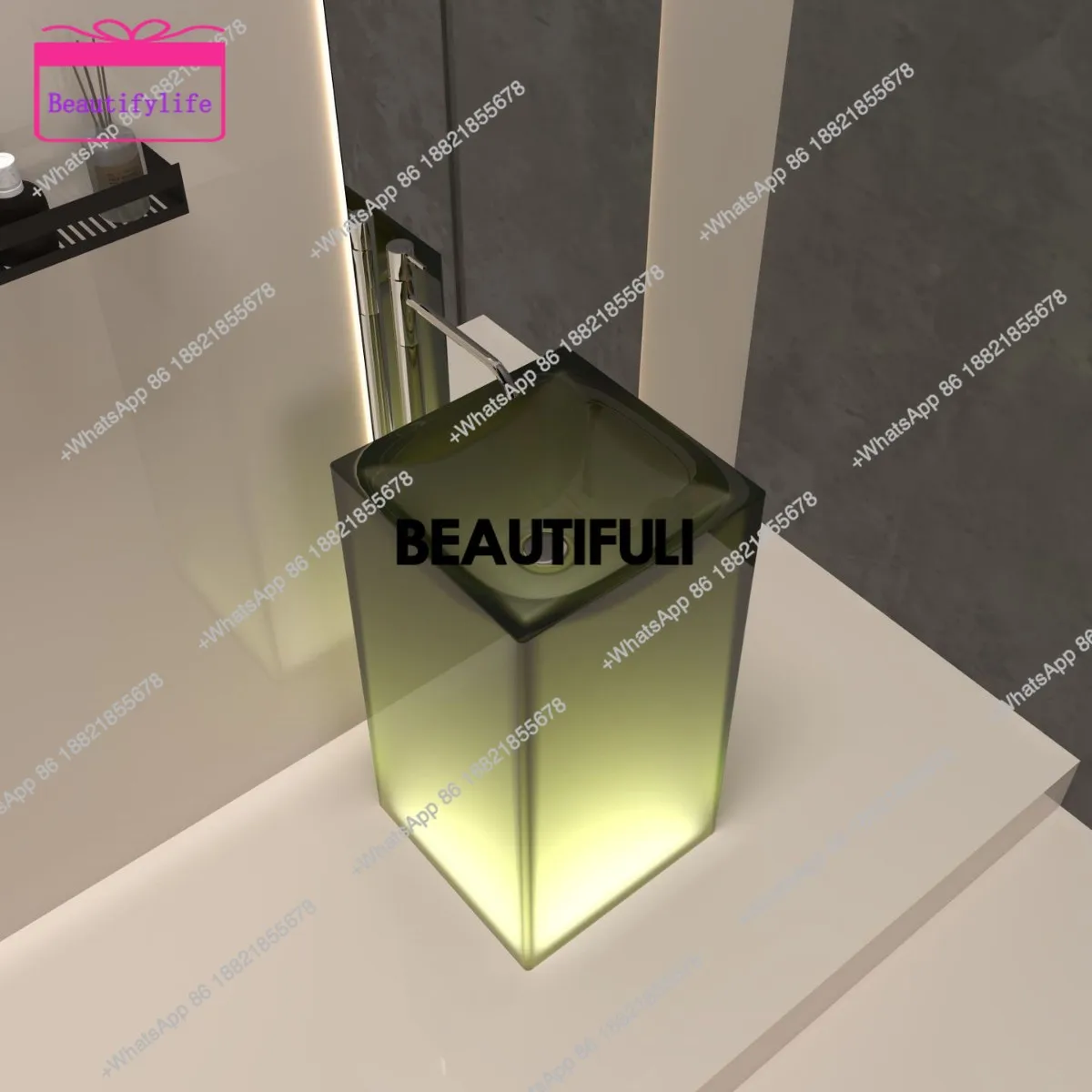 

YL Light luxury transparent resin column basin, floor standing washbasin artistic washbasin, for homestay, hotel, bathroom