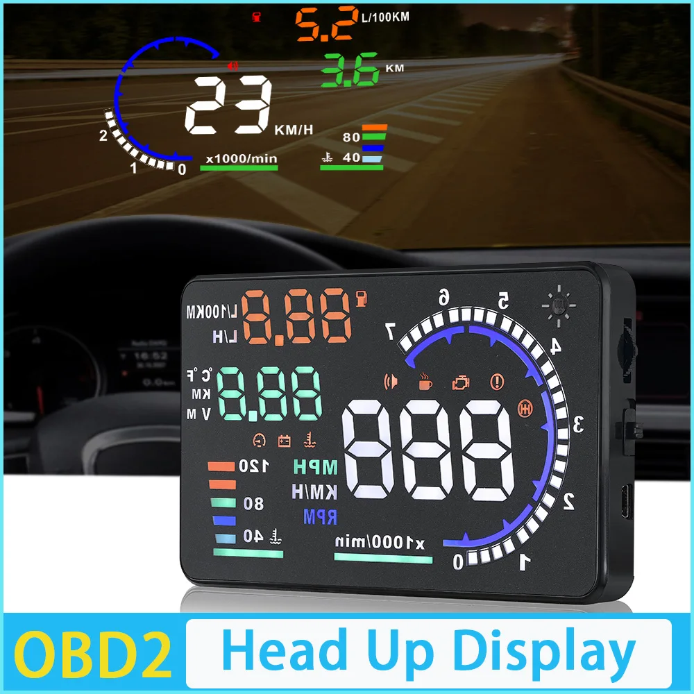 

Car HUD Gauge Car Multi-function OBD2 Instrument Water Temperature Turbocharged Oil Pressure Oil Temperature Head-up Display