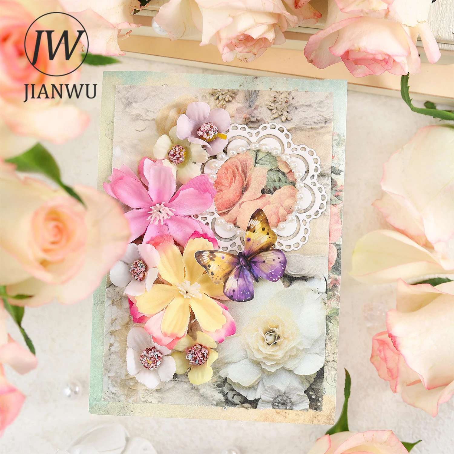 JIANWU 30 Sheets Dream Building Flower Series Vintage Lace Decor Material Paper Creative DIY Junk Journal Collage Stationery