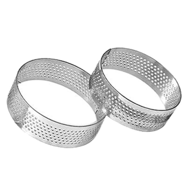 5Pcs Circular Tart Ring Dessert Stainless Steel Perforation Fruit Pie Quiche Cake Mousse Mold Kitchen Baking Mould