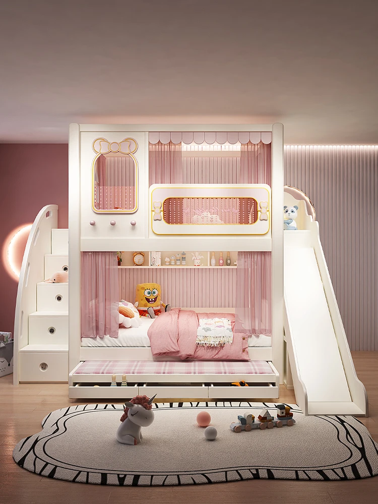 

Children's bed with double layered upper and lower bunks, high and low treehouse bed, mother bed with the same width