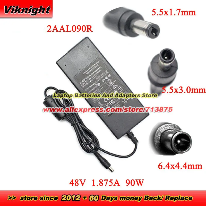 

2AAL090R AC Adapter 48V 1.875A 90W Power Supply with 5.5x1.7mm 5.5x3.0mm 6.4x4.4mm tip Power Adapter