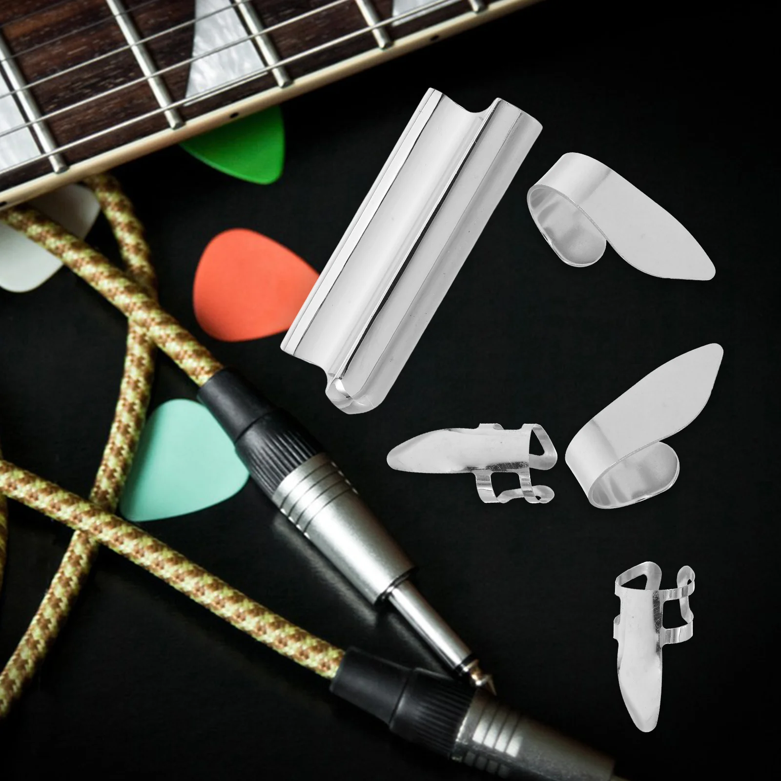 

10pcs Guitar Slide Finger Sleeve Kit Metal Tone Bar Compact Design For Electric Acoustic Guitar Practice Performance Beginners