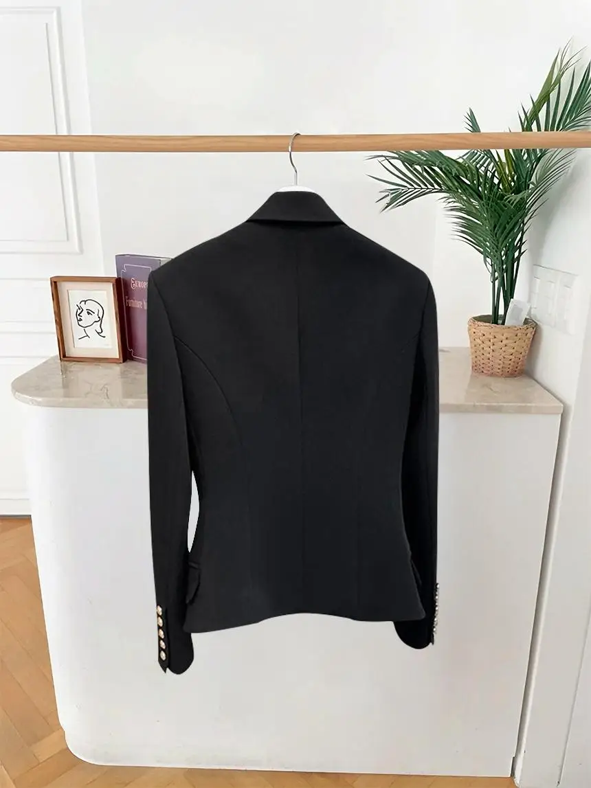 Slim Fit Bla Suit Jaet voor Dames Faionable Veelzijdig Busin Casual Lange Sve Button-up Polyester Werkkleding