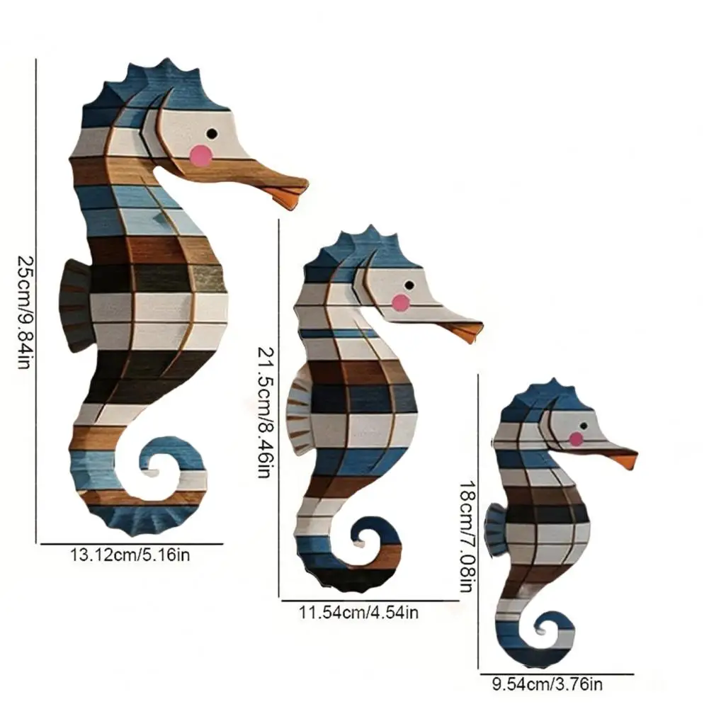 

3 Pcs Wood Seahorse Wall Decor Ocean Coastal Theme Wall Art Vintage Sea Life Sculpture Hanging Decoration for Bathroom Bedroom L