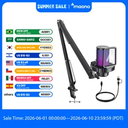 maono DGM20S Gaming USB Microphone Condenser Mic with RGB Light Noise Cancellation Boom Arm for Streaming Podcast YouTube Tiktok