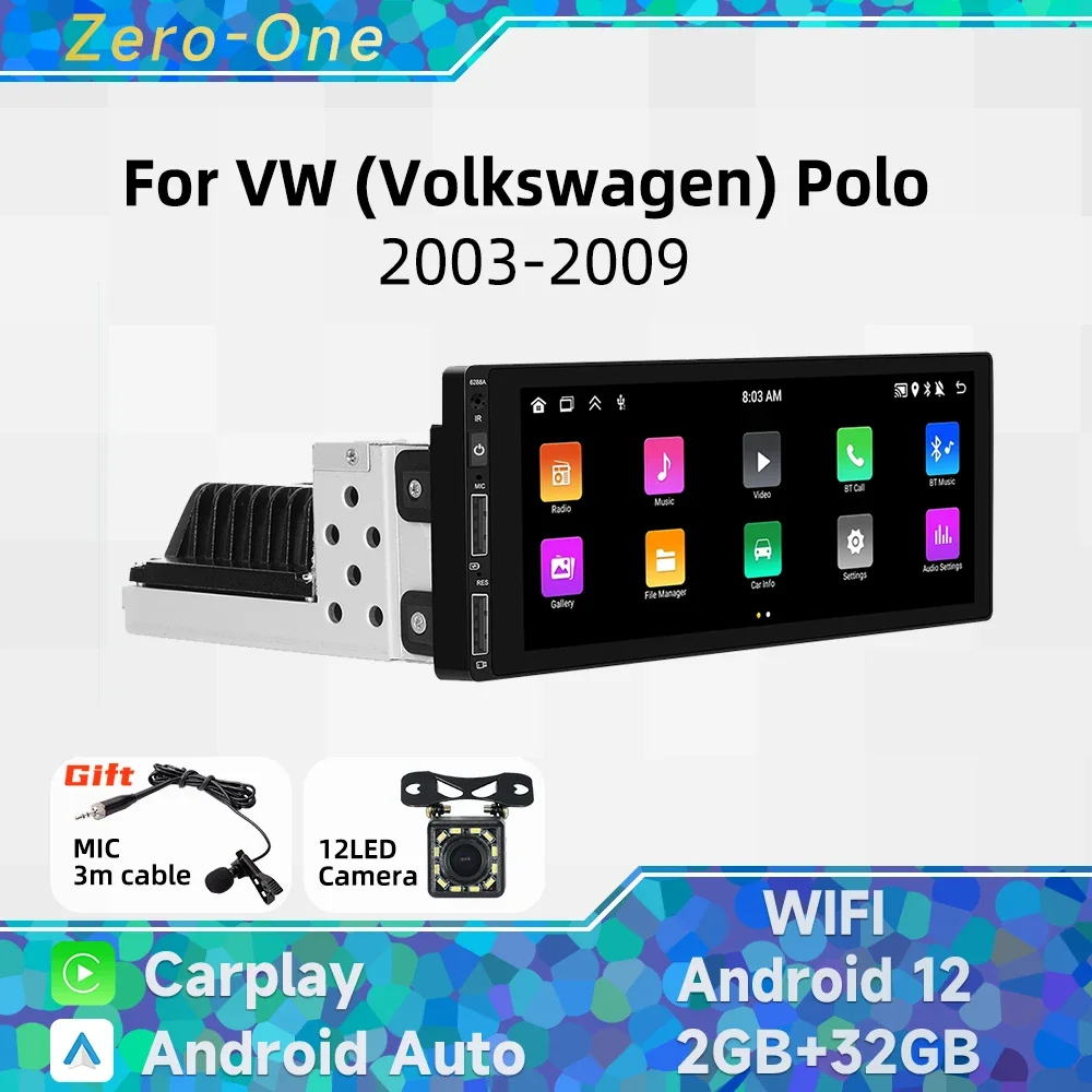 

1 Din Radio Android Car Multimedia for VW Volkswagen Polo 2003-2009 6.9 Inch Screen Stereo Head Unit Carplay Autoradio GPS WiFi