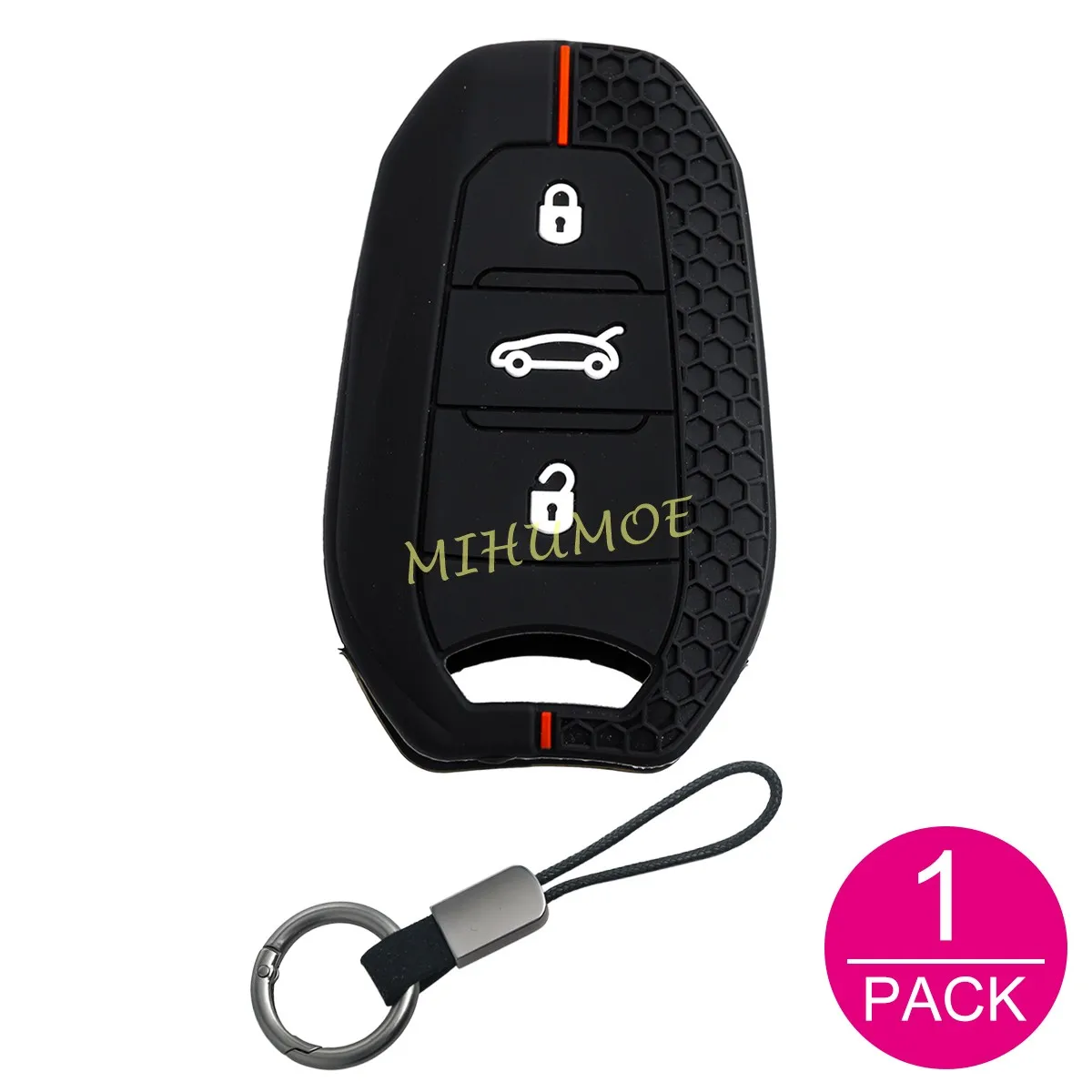 3 Knoppen Siliconen Autosleutelzakje Case Cover Chain Voor Peugeot 208 308 508 2008 3008 5008 Citroen C3 C5 Aircross C4 Picasso DS 3 7