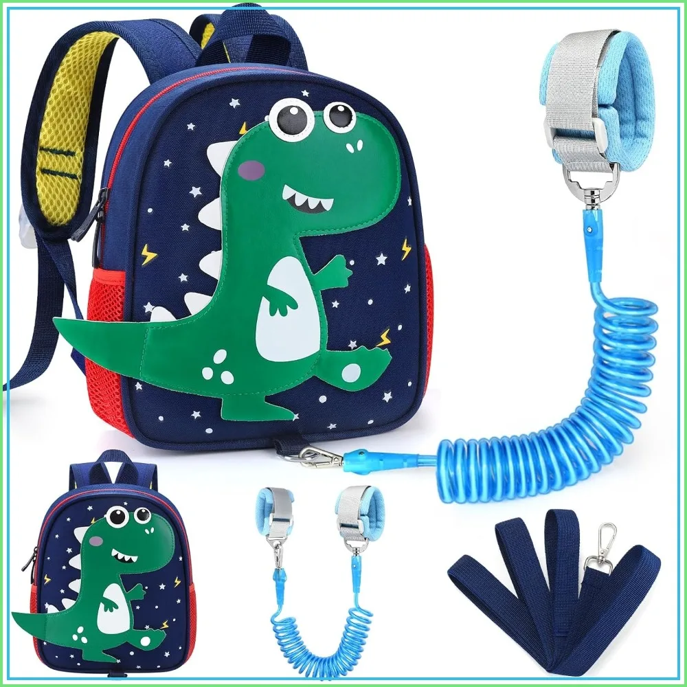 Cute Dinosaur Toddler Backpack Leash, Anti Lost Wrist Link, Walking Harness for Boys Girls 1-3