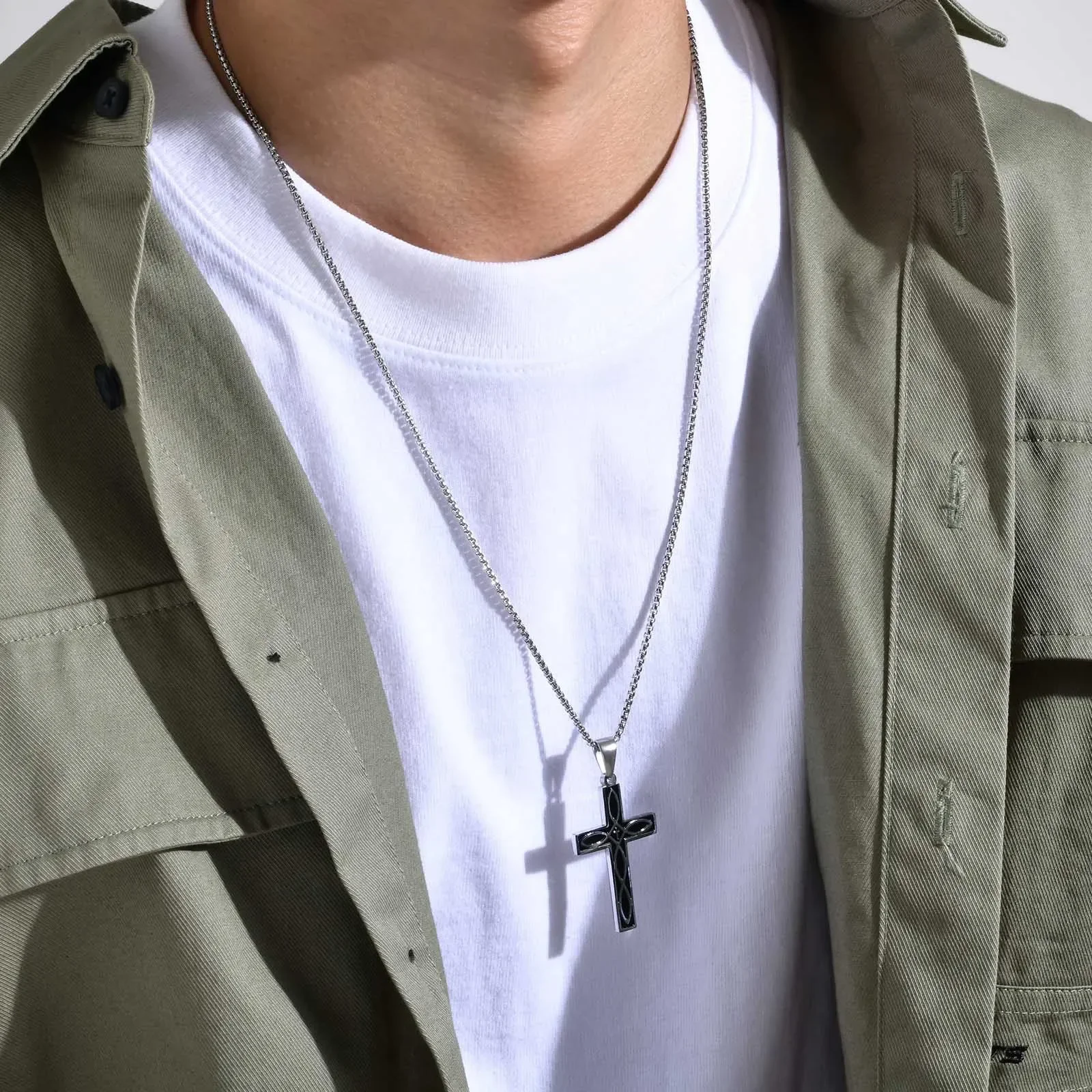 Stainless Steel Corrosion Celtics Knot Cross Pendant Necklaces for Men Punk Catholicism Jewelry