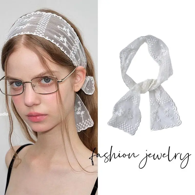 Süßes Blumen-Spitzen-Halsband, Dekoration für das Anziehen, Haarband im koreanischen Stil, transparentes langes Band, Kopftuch – Detail 11