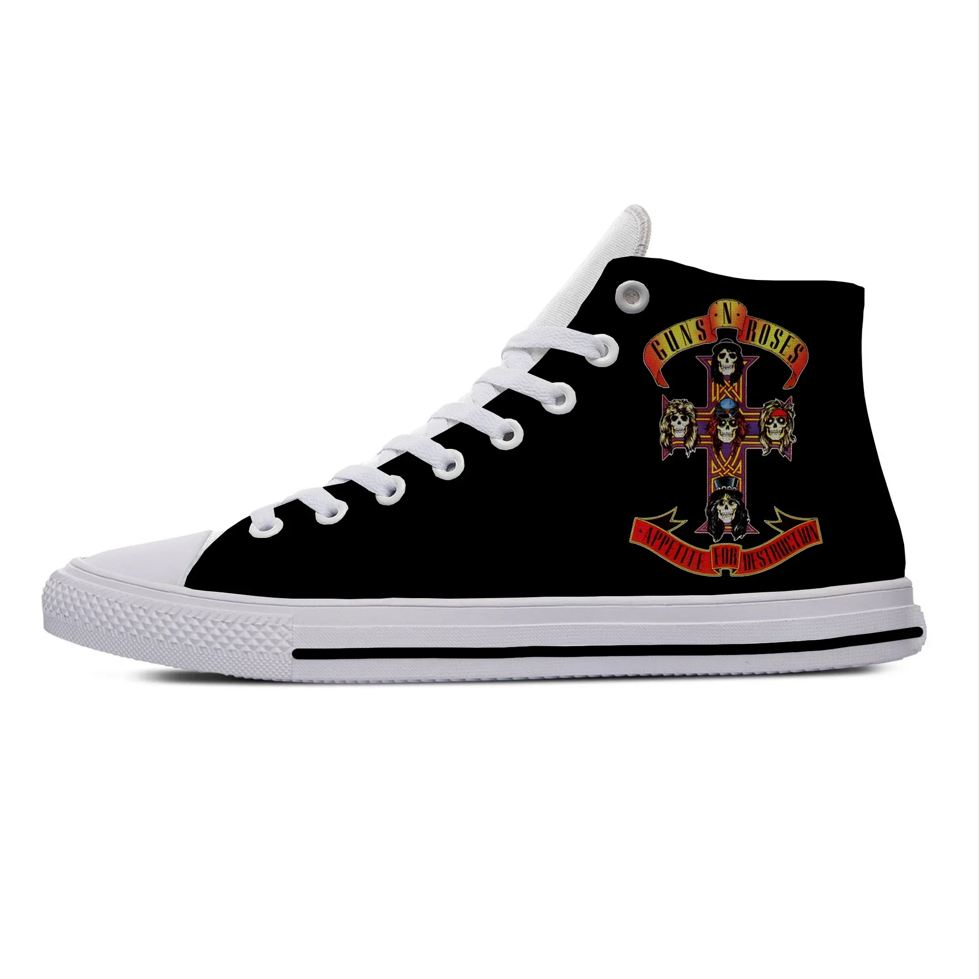 3D Guns N Rose Heavy Metal Rock Band Sneakers para homens e mulheres, sapatos de pano casuais, Top alto, mais recentes sapatos de tabuleiro, moda, engraçado, quente